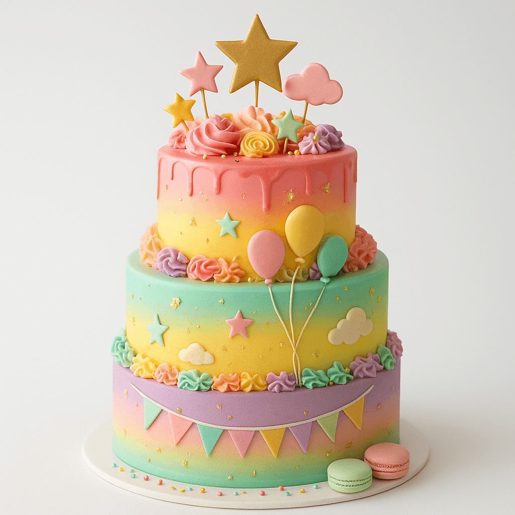 Bunte Geburtstagstorte im Studio